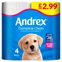 Andrex Complete Clean Toilet Tissue 4 Rolls PMP £2.99